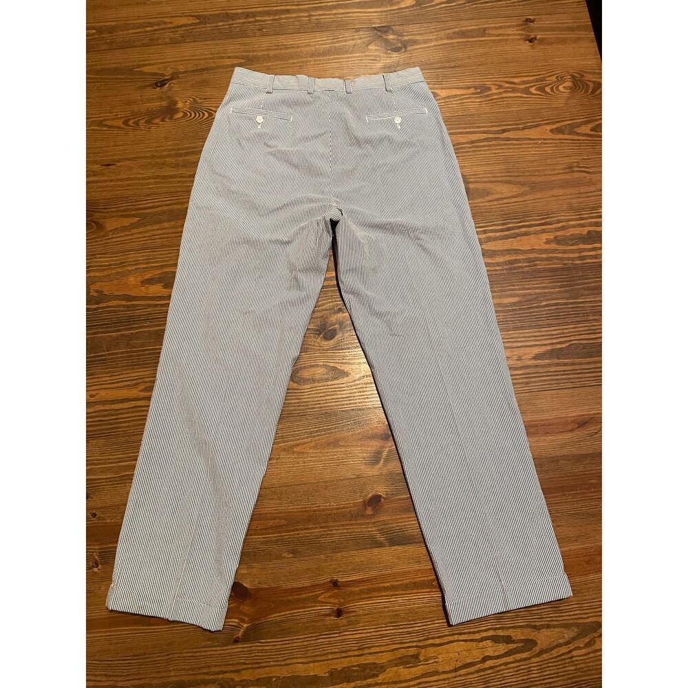 Brooks Brothers Elliot Seersucker Pleated Men's 36x34 Blue White Cuffed Pants - Picture 10 of 14